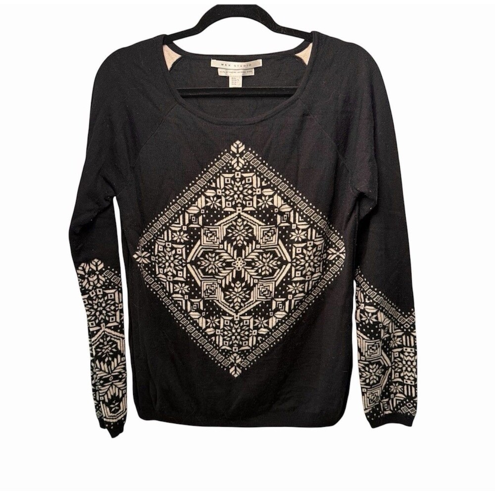 MAX STUDIO womens 100% extrafine merino wool snowflake sweater size XL